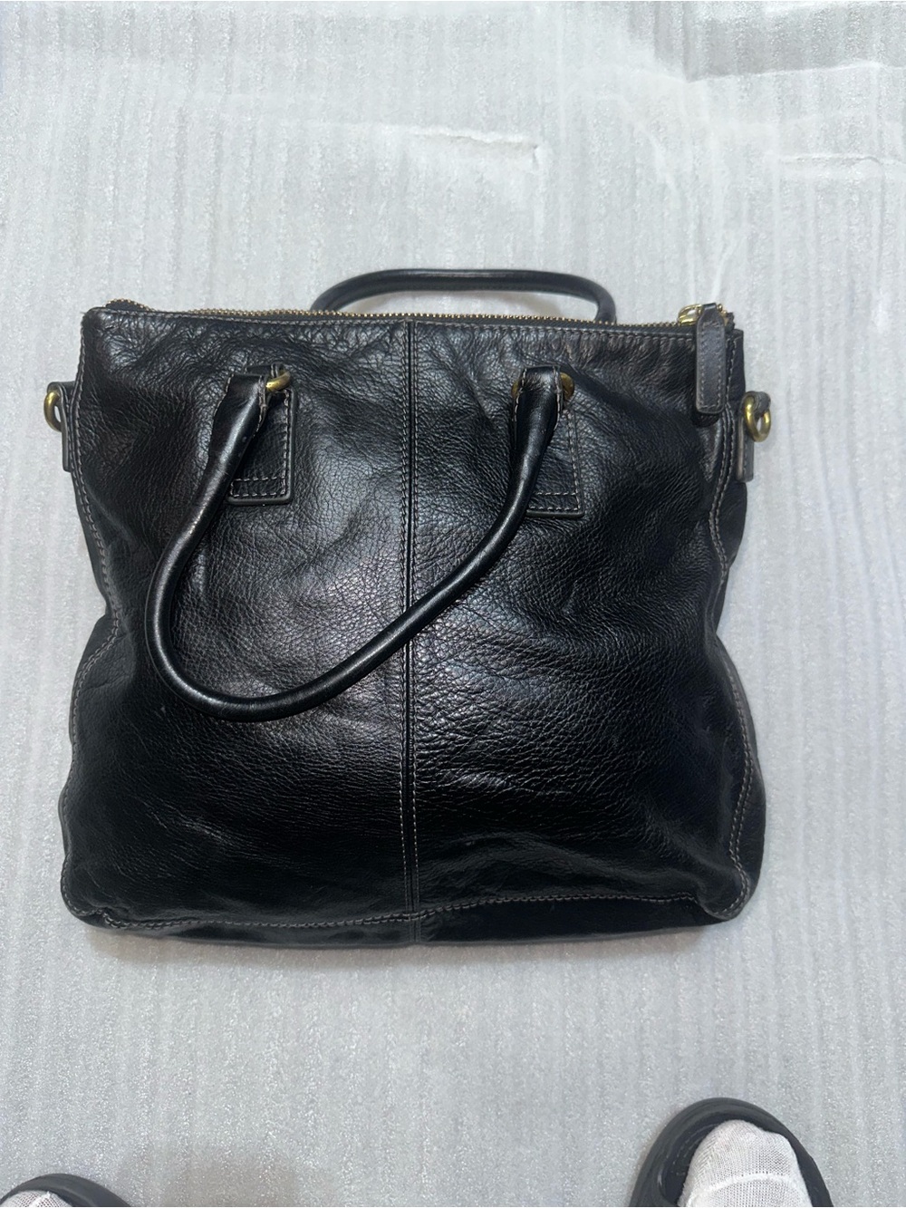 Fossil Black Leather Satchel with Gold Hardware - Picture 2 of 4